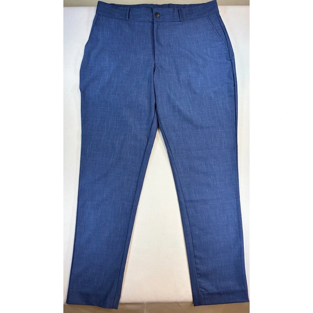 State & Liberty Athletic Fit Stretch Pants Mens 36 Blue Wrinkle Free Suit Dress